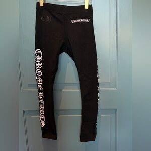 Chrome Hearts Black Leggings with White Logo Side Prints